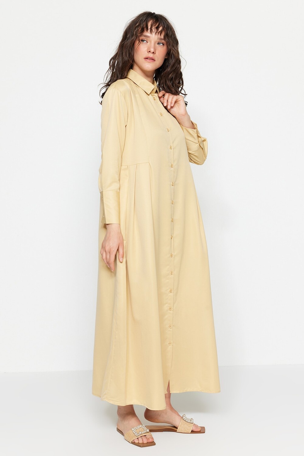 

Платье - Желтый - Платье-рубашка Trendyol Modest, желтый