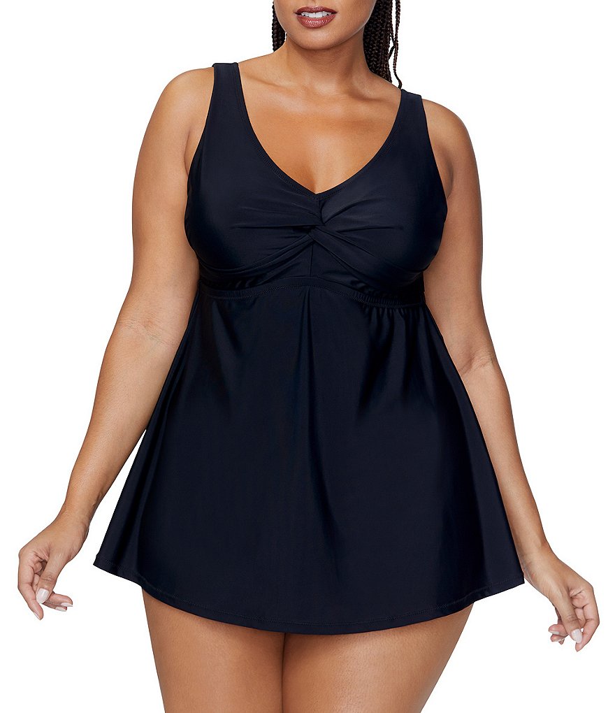 Цельное платье для плавания Raisins Curve размера плюс с v-образным вырезом и V-образным вырезом спереди Tranquilo, черный