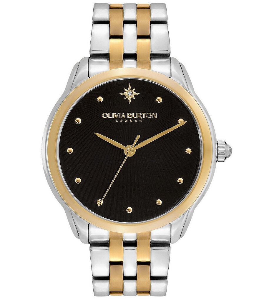 

Olivia Burton Женские черные кварцевые аналоговые двухцветные часы-браслет из нержавеющей стали со звездным светом, мультиколор