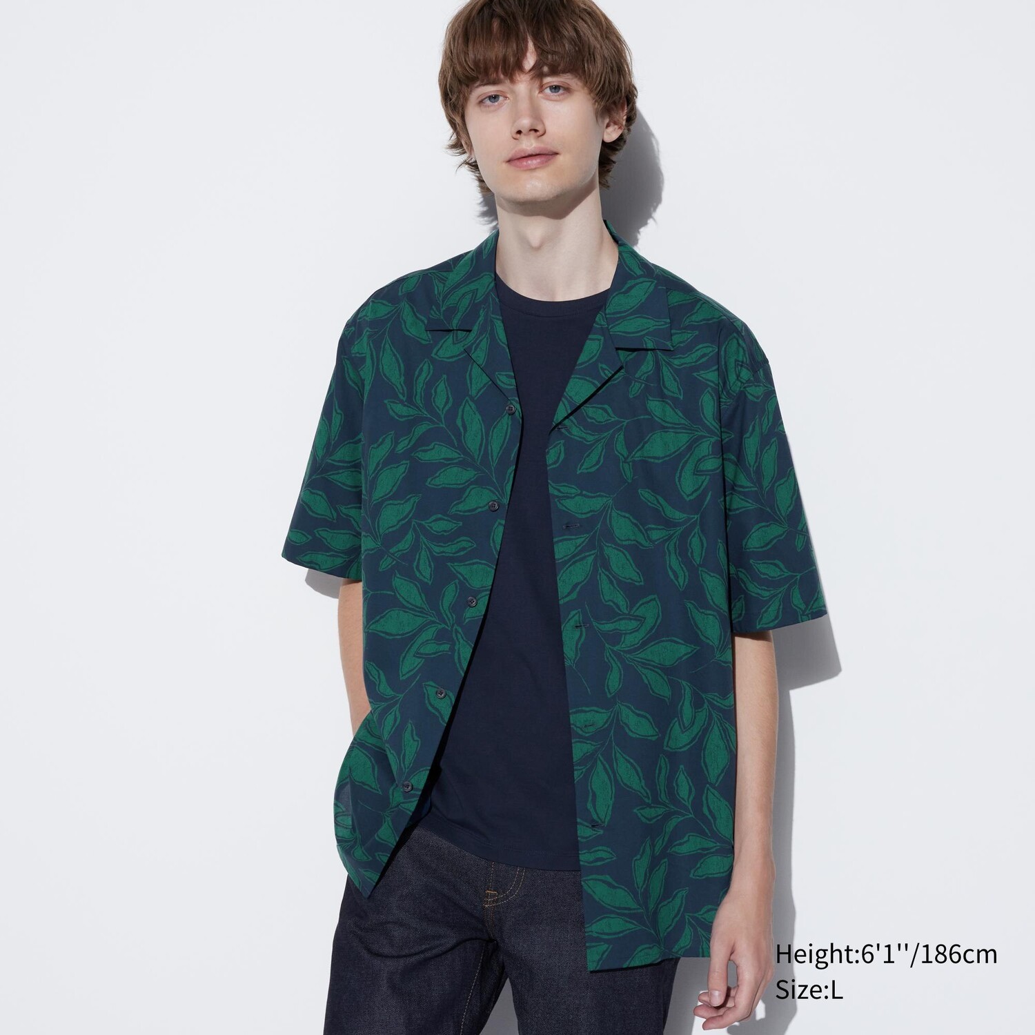 

Рубашка из хлопка с принтом и открытой шеей UNIQLO, синий