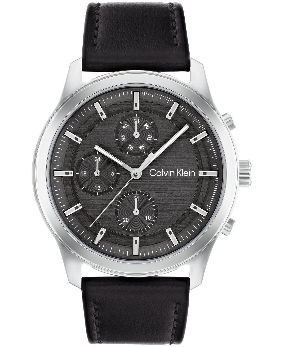 

Мужские часы с черным кожаным ремешком, 44 мм Calvin Klein