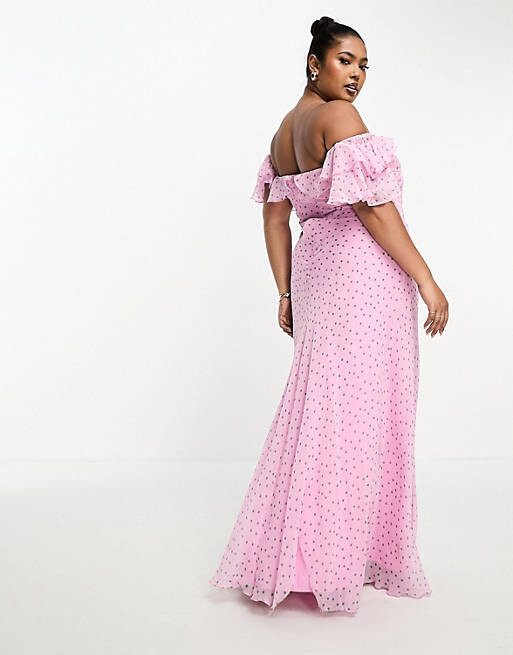 

Розовое платье макси с открытыми плечами ASOS DESIGN Curve, Розовый
