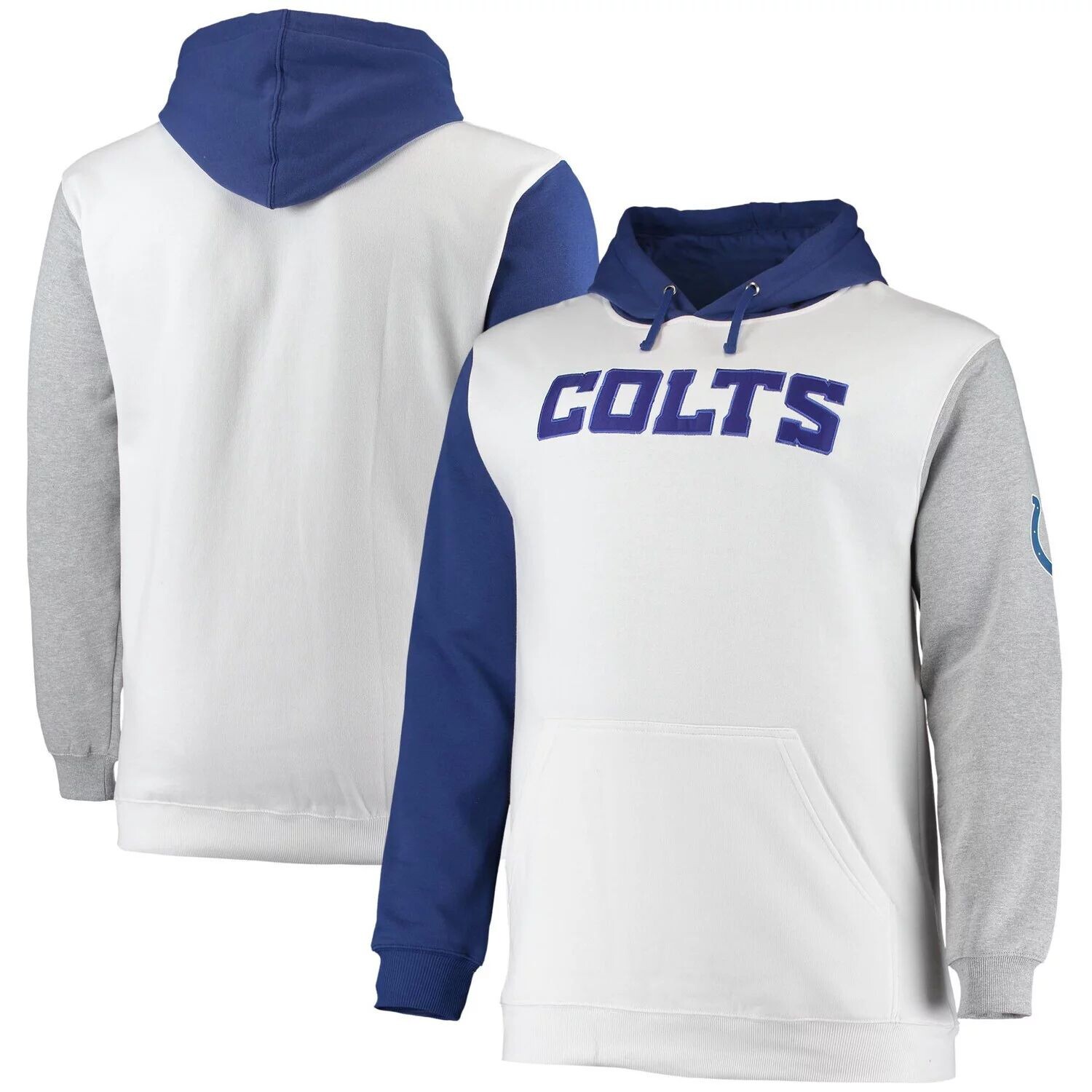 

Мужской королевский/белый пуловер с капюшоном Indianapolis Colts Big & Tall