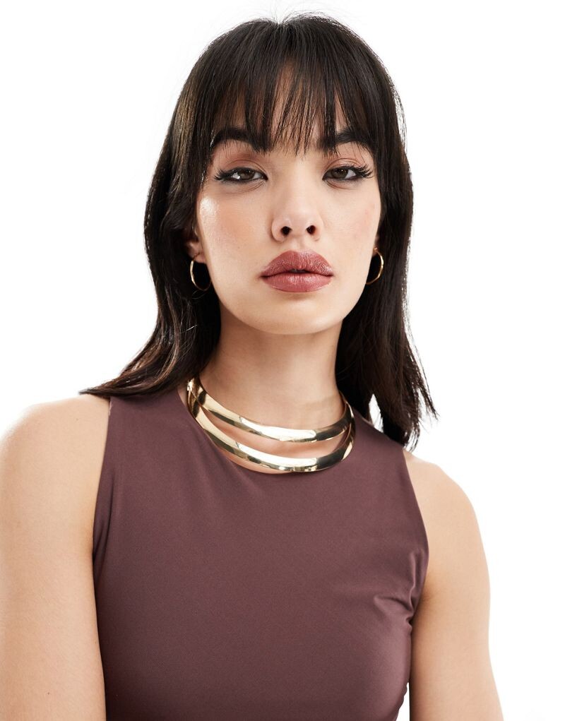 

Жесткое золотое колье-чокер в два ряда ASOS