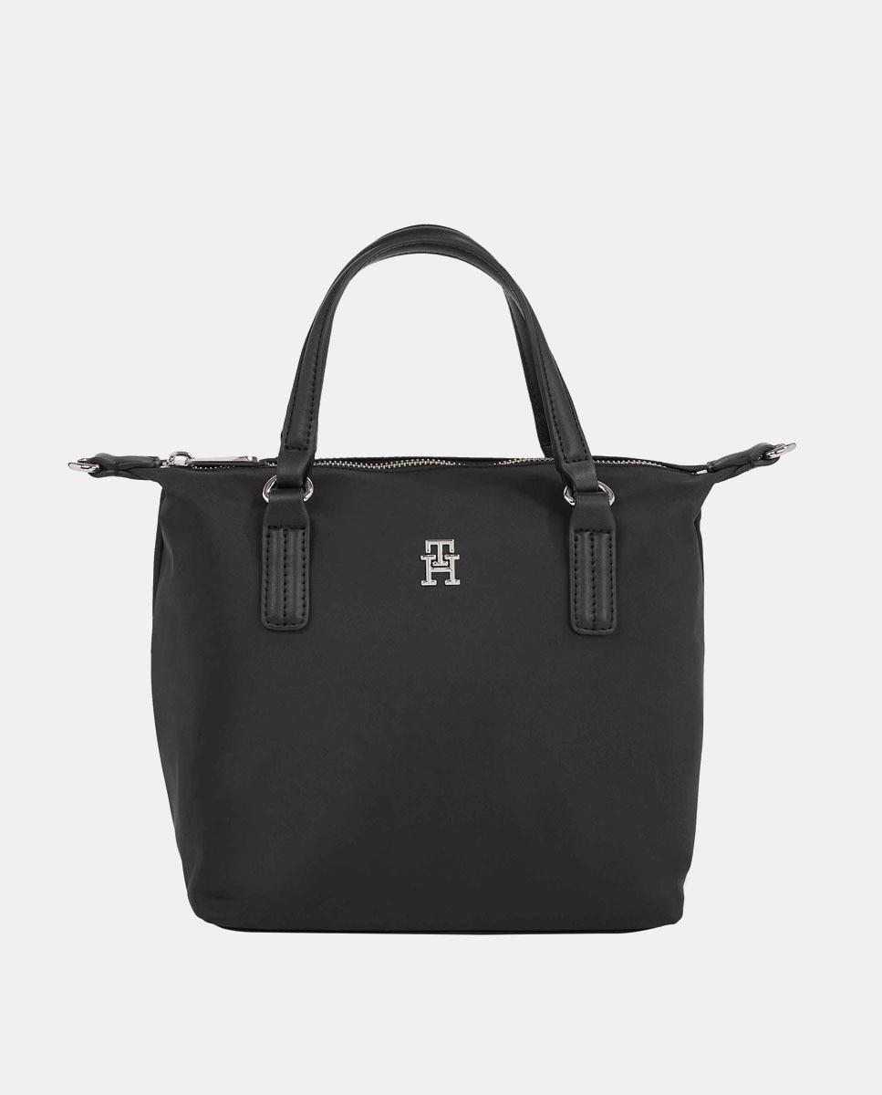 Маленькая черная сумка-тоут из переработанной ткани с логотипом TH и застежкой-молнией Tommy Hilfiger, черный