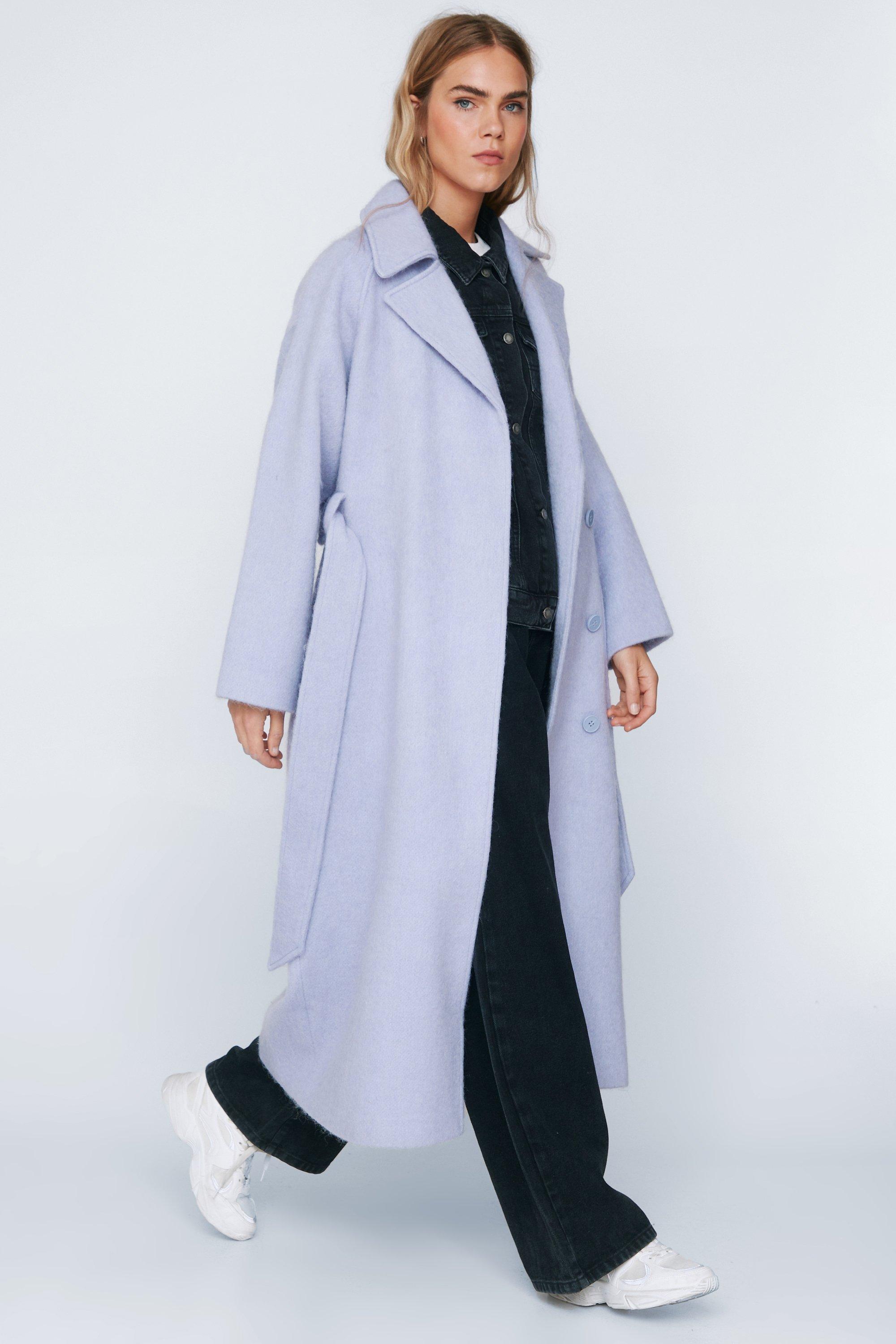 Длинное пальто из нечеткой шерсти Nasty Gal, фиолетовый цена и фото