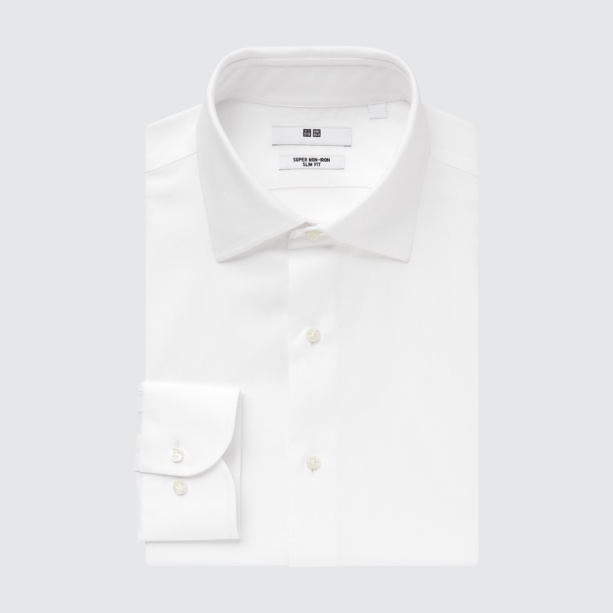 Рубашка UNIQLO Non-iron узкого кроя, белый рубашка zara non iron stretch белый
