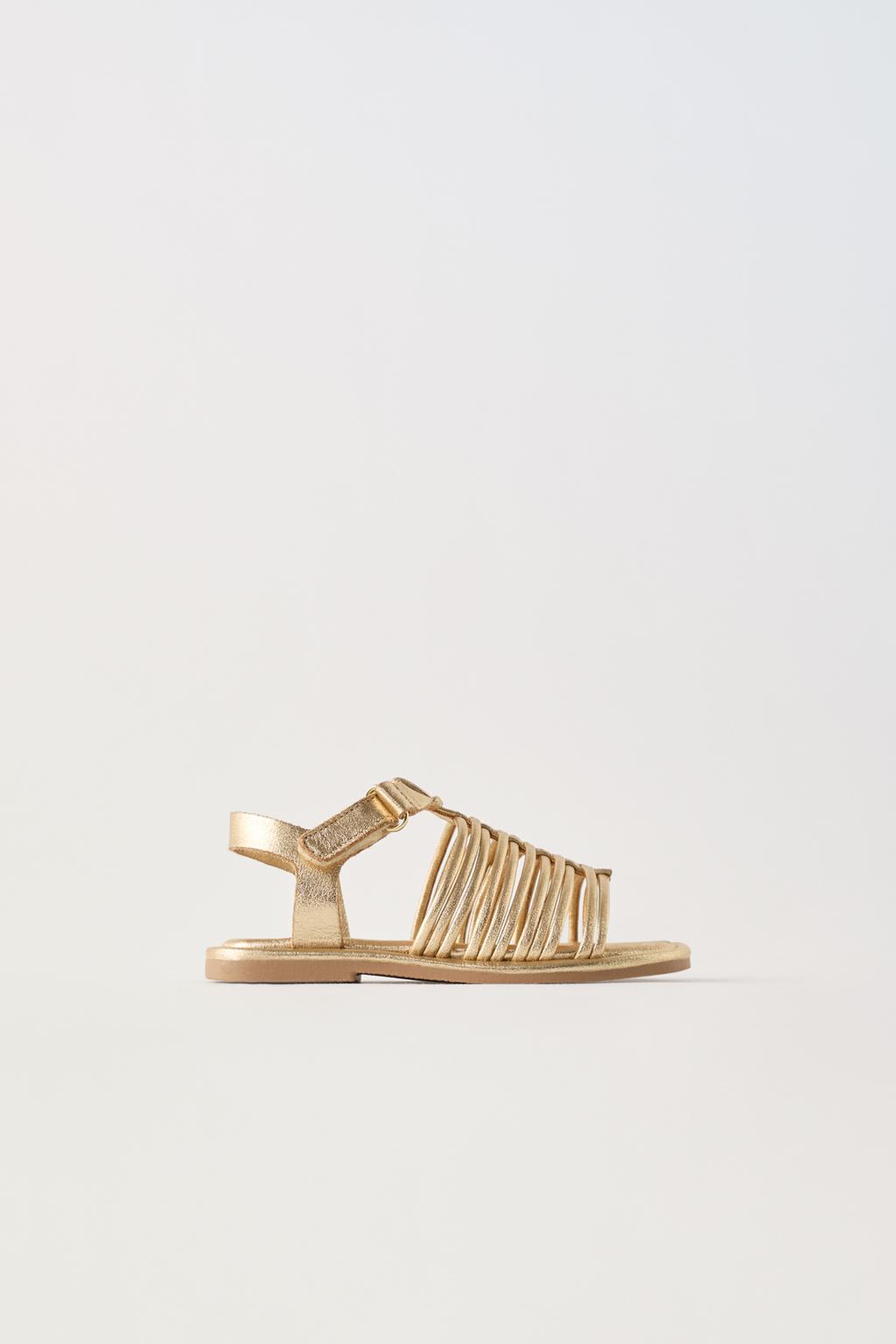 Металлические сандалии на ремешках ZARA, золото
