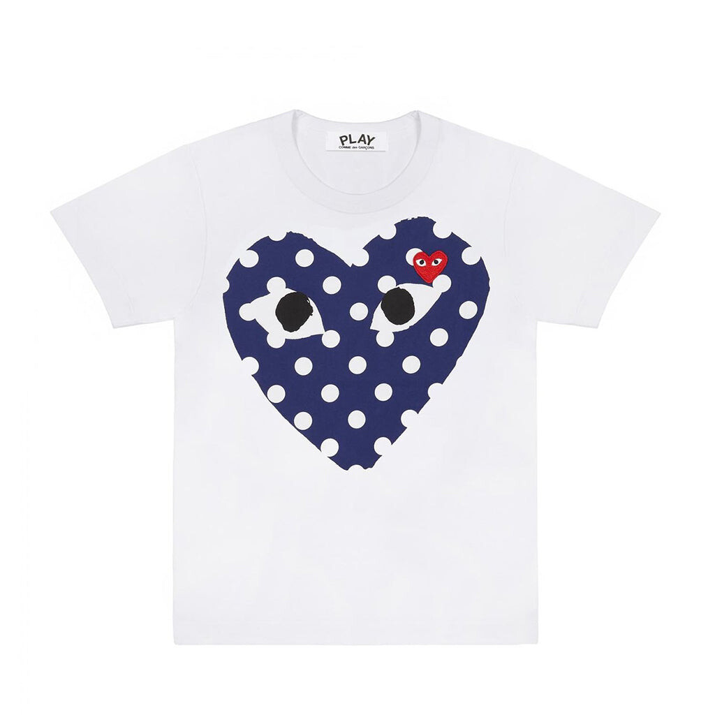 

Бело-синяя футболка с двойными сердечками в горошек Comme Des Garcon, белый