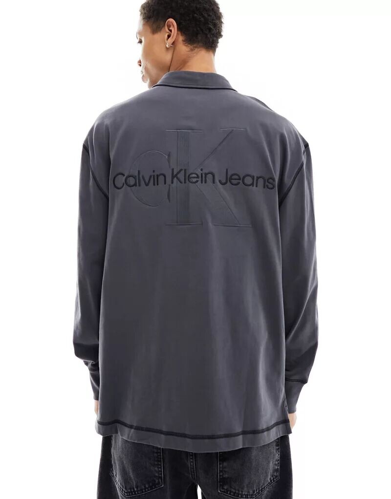 

Черная рубашка-поло для регби с длинными рукавами и логотипом Calvin Klein