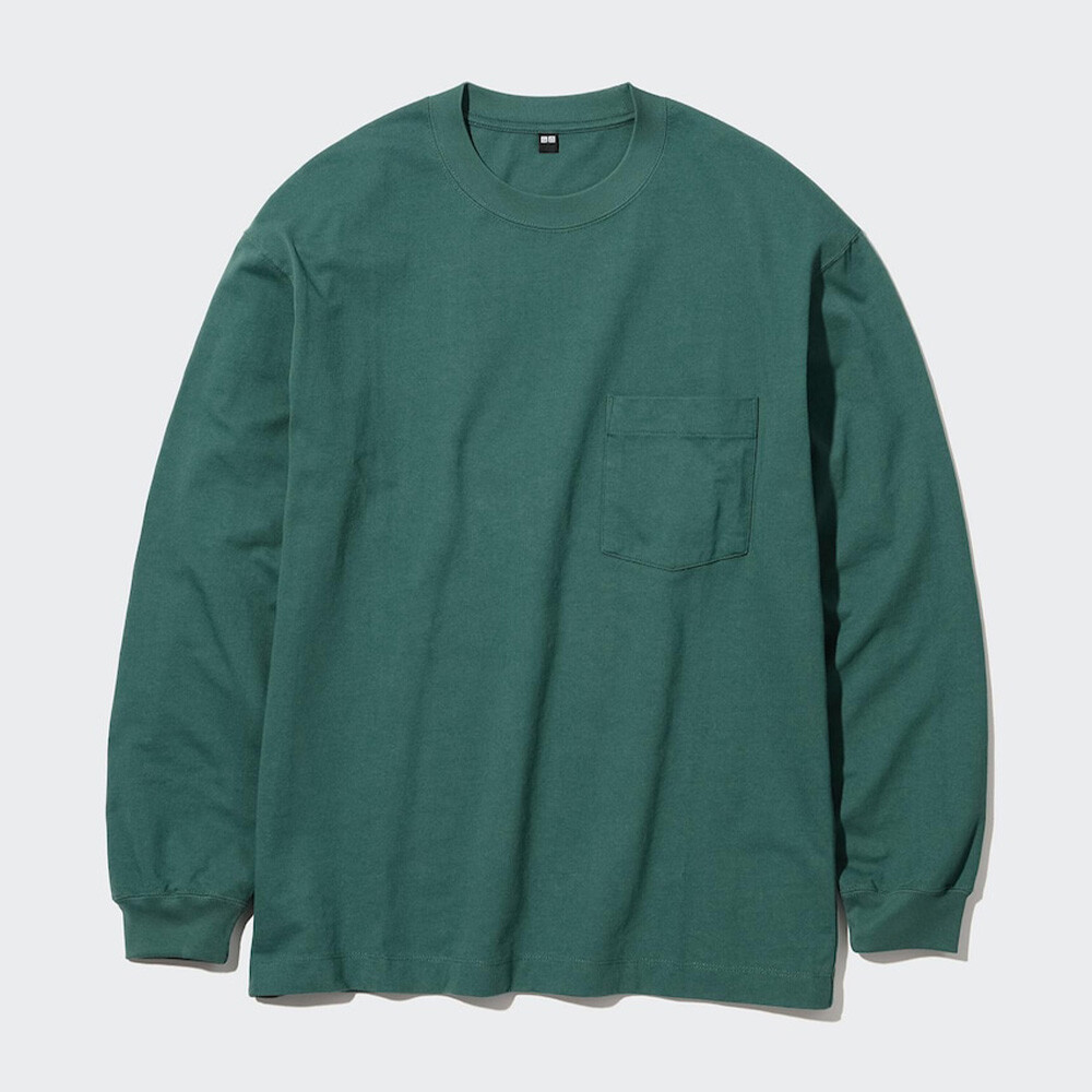 

Свитшот Uniqlo унисекс с круглым вырезом, зеленый