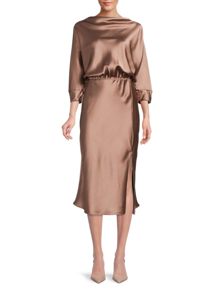 Атласное платье миди с хомутом и воротником-хомутом Renee C., цвет Dune knight renee disclaimer