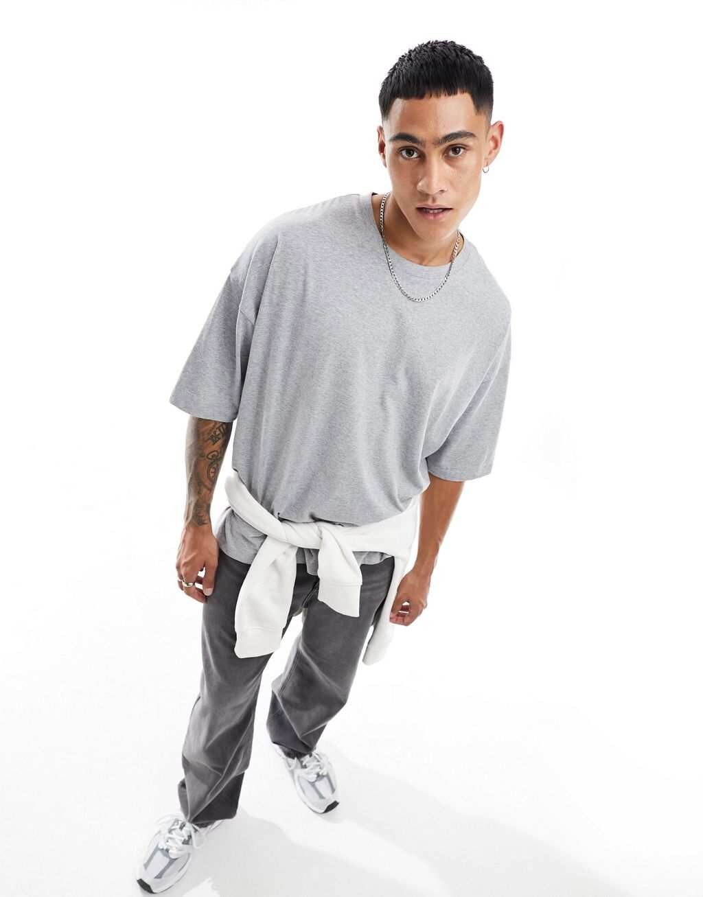 

Серая меланжевая футболка оверсайз с круглым вырезом ASOS DESIGN, Серый