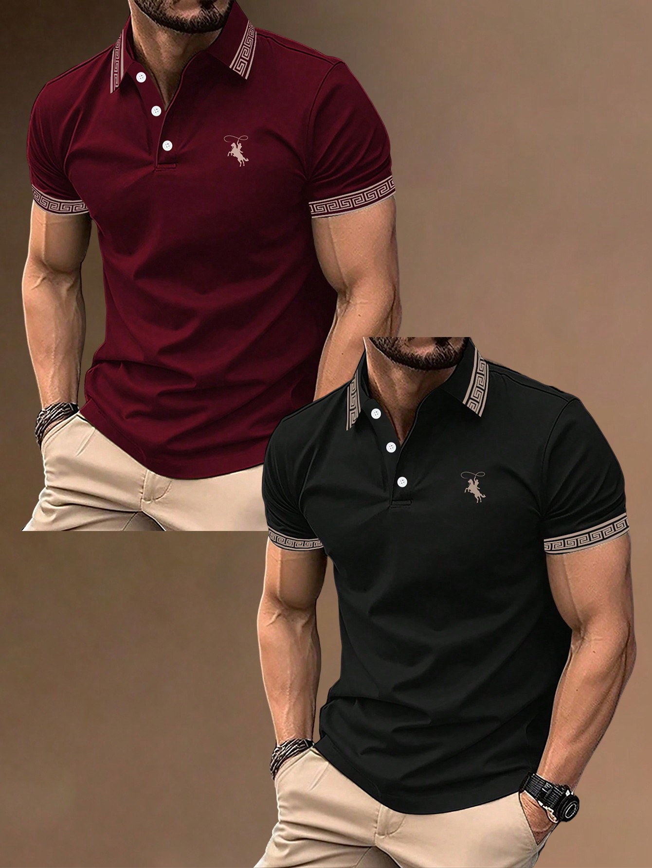 Мужская рубашка-поло с геометрическим рыцарским принтом Manfinity Mode, черный
