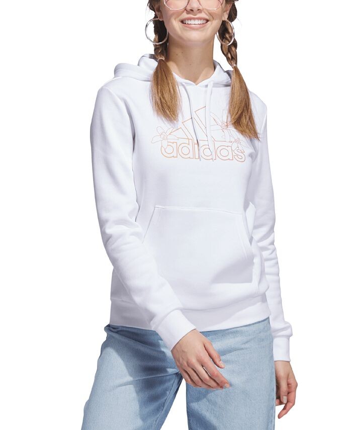 

Женский флисовый пуловер с капюшоном и цветочным логотипом adidas, белый
