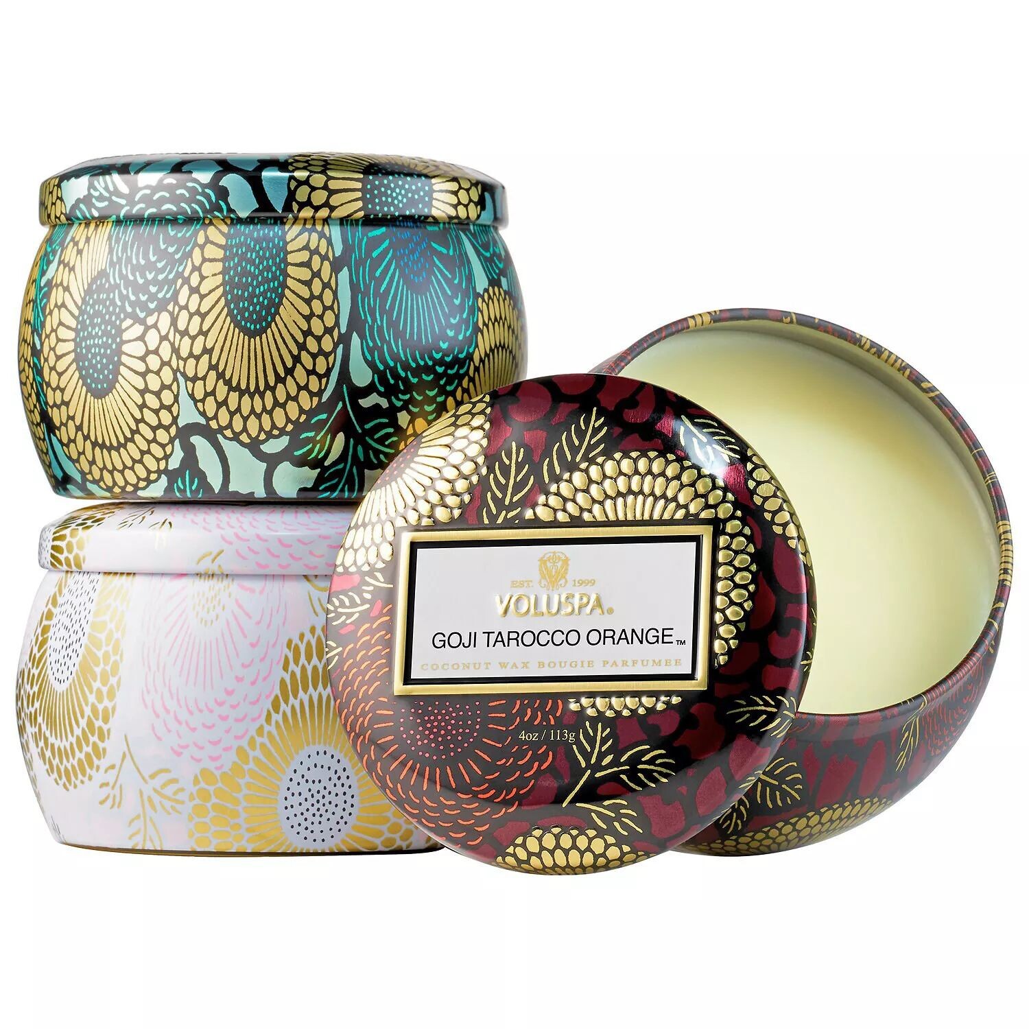 

Voluspa Mini Candle Trio — французский кейд, годжи и личи