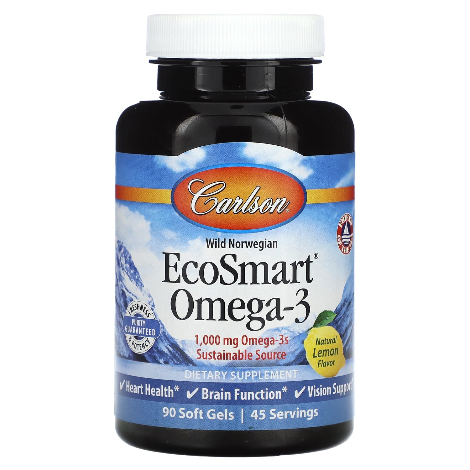 

Wild Norwegian EcoSmart Omega-3, Natural Lemon, 500 mg, 90 Soft Gels, Carlson