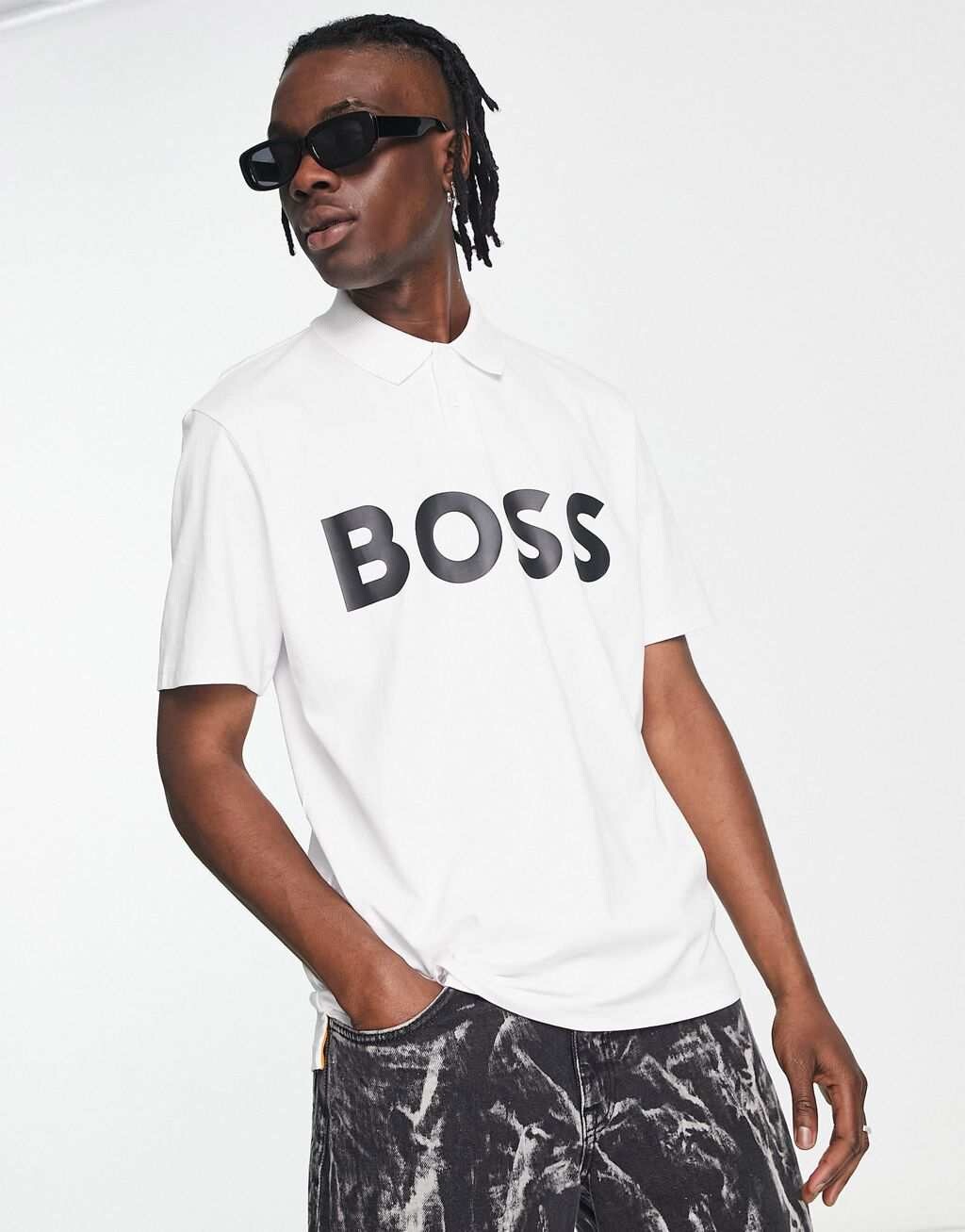 

Белая футболка-поло с короткими рукавами и большим логотипом BOSS Orange PeBigLogo, Белый