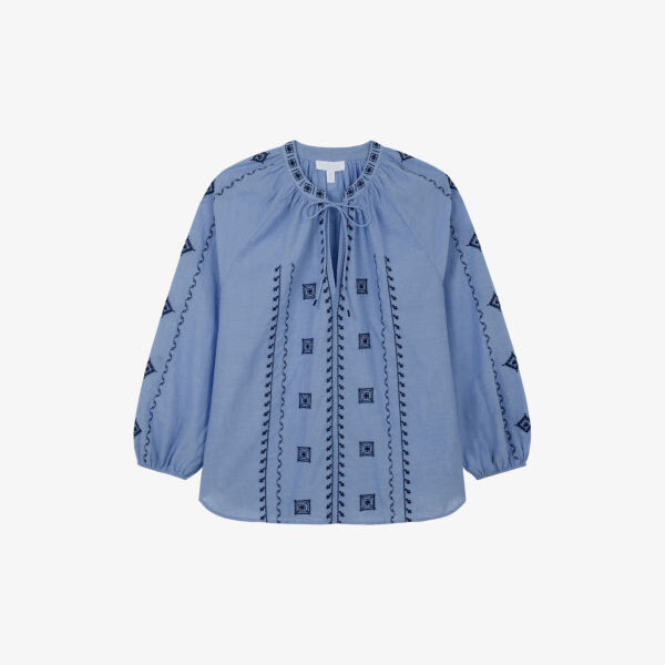 

Блуза из органического хлопка шамбре с вышивкой The White Company, цвет denim blue