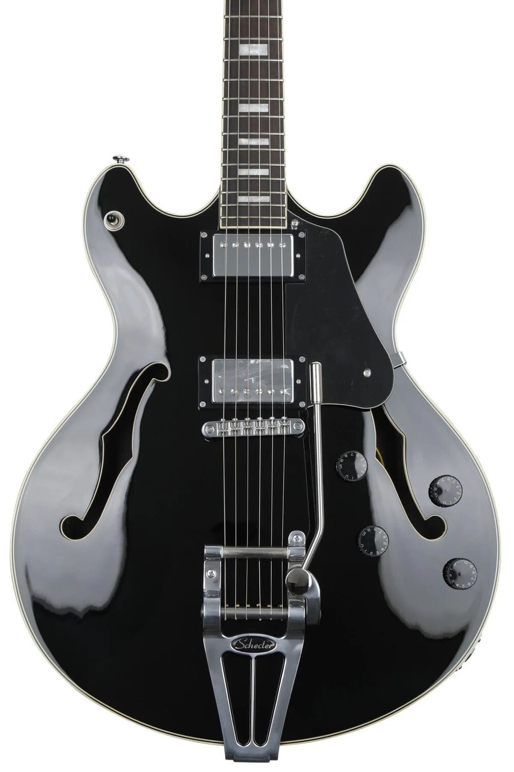 

Электрогитара Schecter Corsair с полуполым корпусом - глянцевый черный
