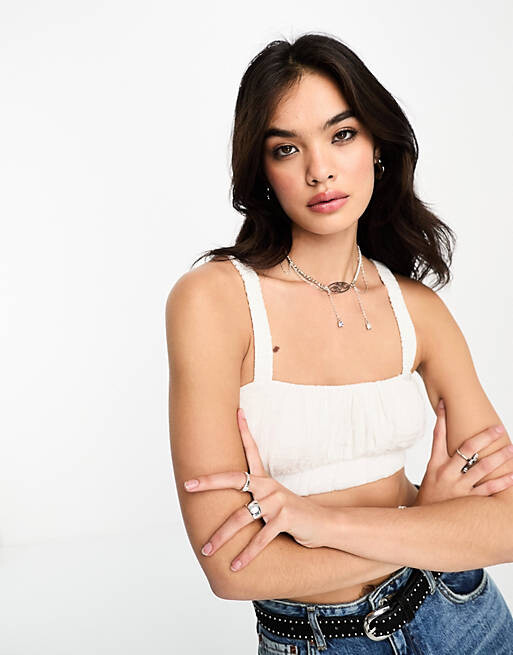 

Белый хлопковый бюстгальтер без косточек со сборками Bershka