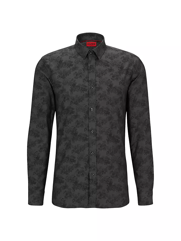 

Рубашка очень узкого кроя из жаккардовой ткани Toile De Jouy Hugo, черный