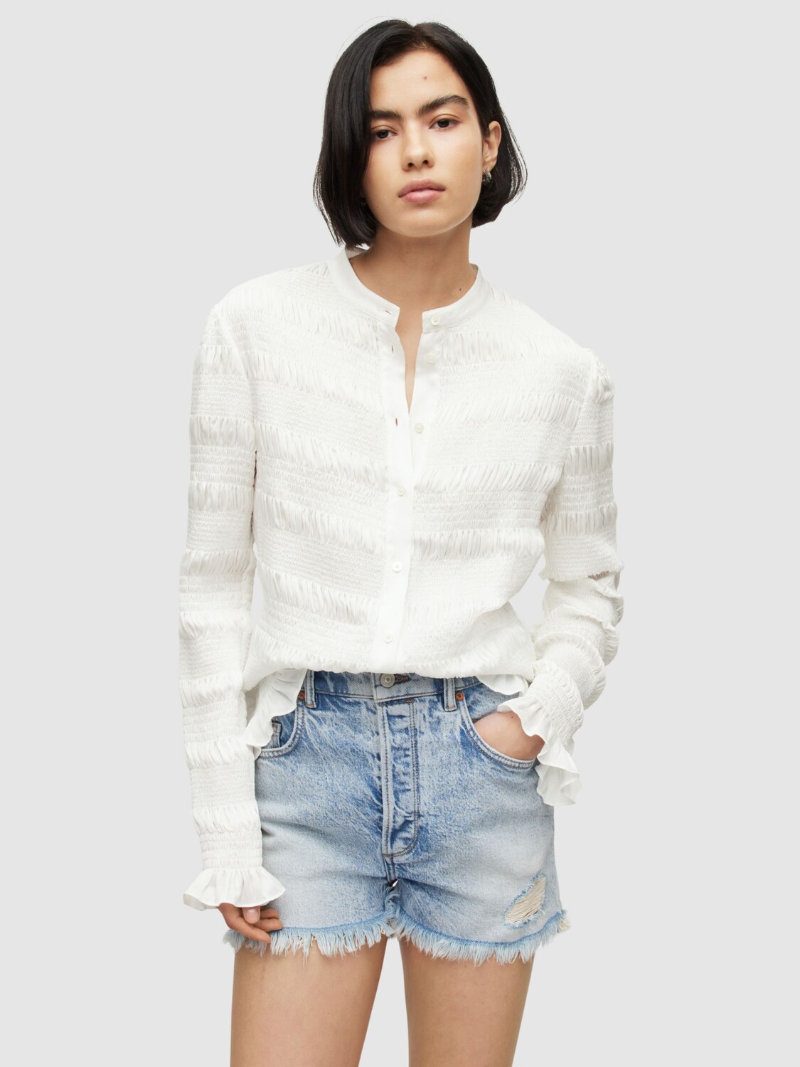 

Рубашка в полоску с рюшами AllSaints Meg, белая
