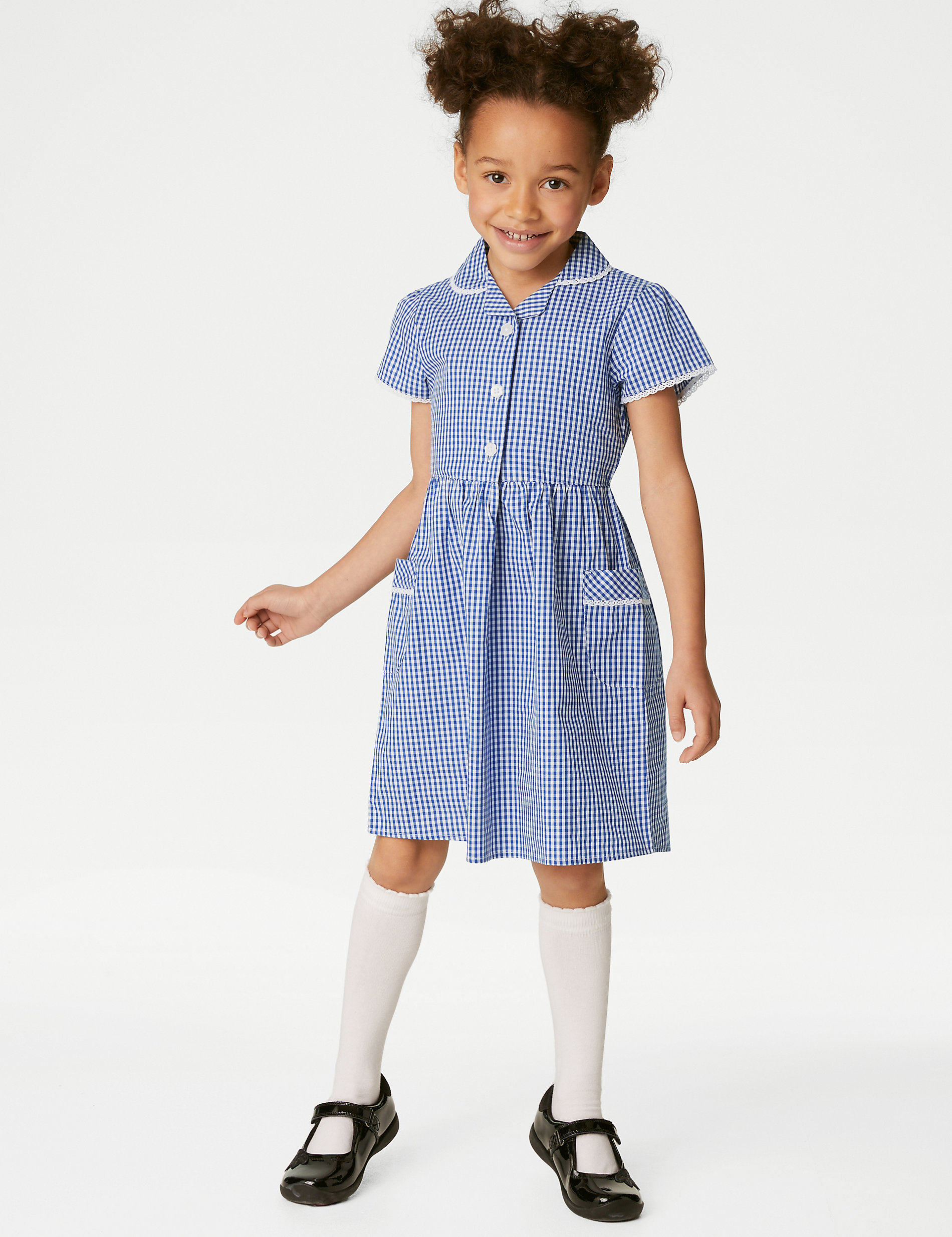 Школьное платье в мелкую клетку из чистого хлопка для девочек (2–14 лет) Marks & Spencer