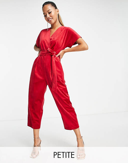 

Красный бархатный комбинезон с запахом Closet London Petite