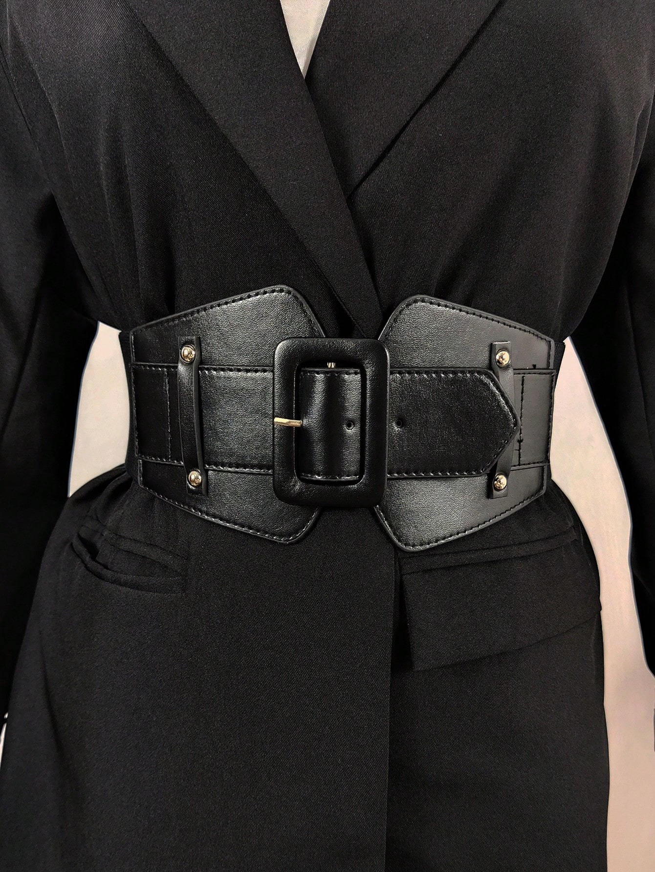 цена 1 шт. стильный и элегантный корсетный ремень с квадратной пряжкой для пальто и платьев, черный