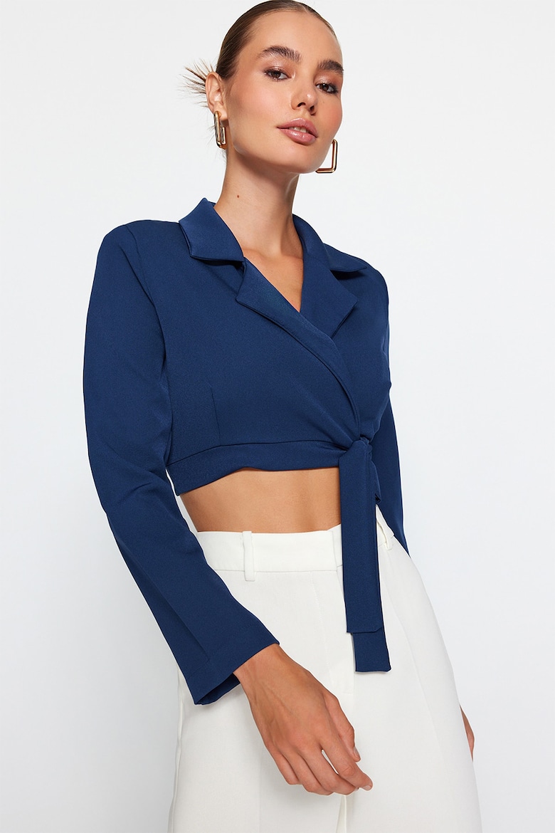 Укороченная расклешенная блузка с небольшими лацканами Trendyol, синий