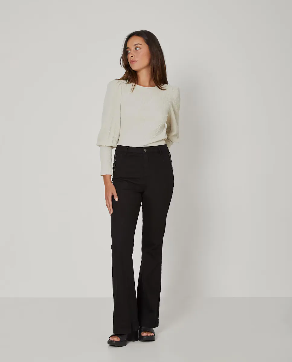 

Женские хлопковые брюки-клеш с высокой посадкой Naëlle, черный