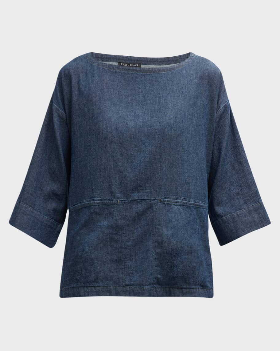 

Блузка из твила с разрезами по бокам и вырезом «лодочка» Eileen Fisher