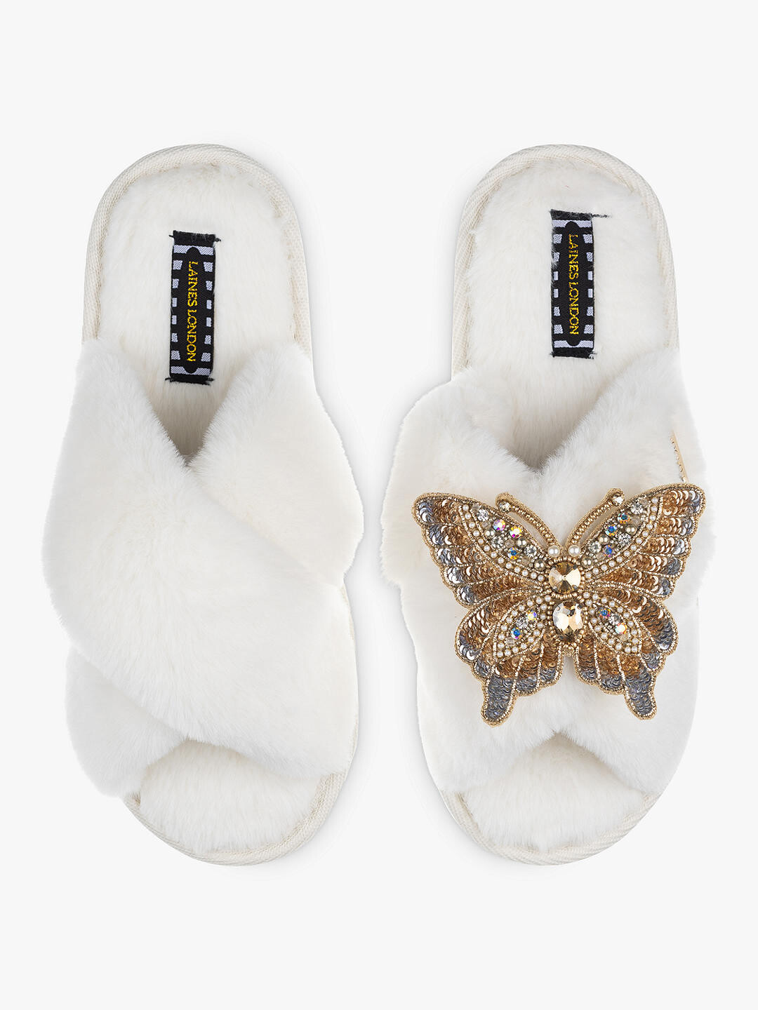 

Классические тапочки Laines London Butterfly из искусственного меха, кремовые
