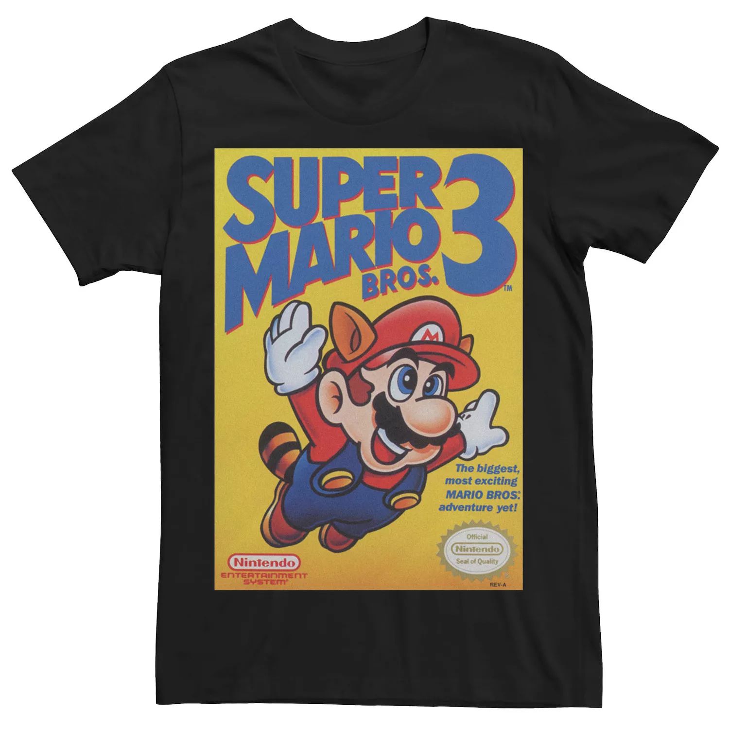 Мужская футболка с плакатом Super Mario Bros 3 Flying Raccoon Mario, Black Licensed Character, черный