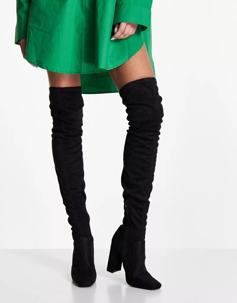 

Черные ботфорты на блочном каблуке ASOS Kenni