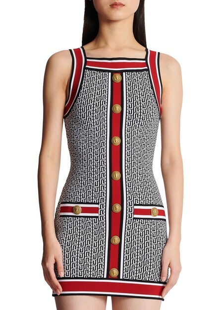 

Короткое платье из сетки с монограммой Balmain