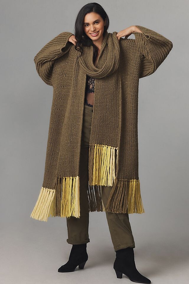 

Шарф Anthropologie с бахромой, зеленый