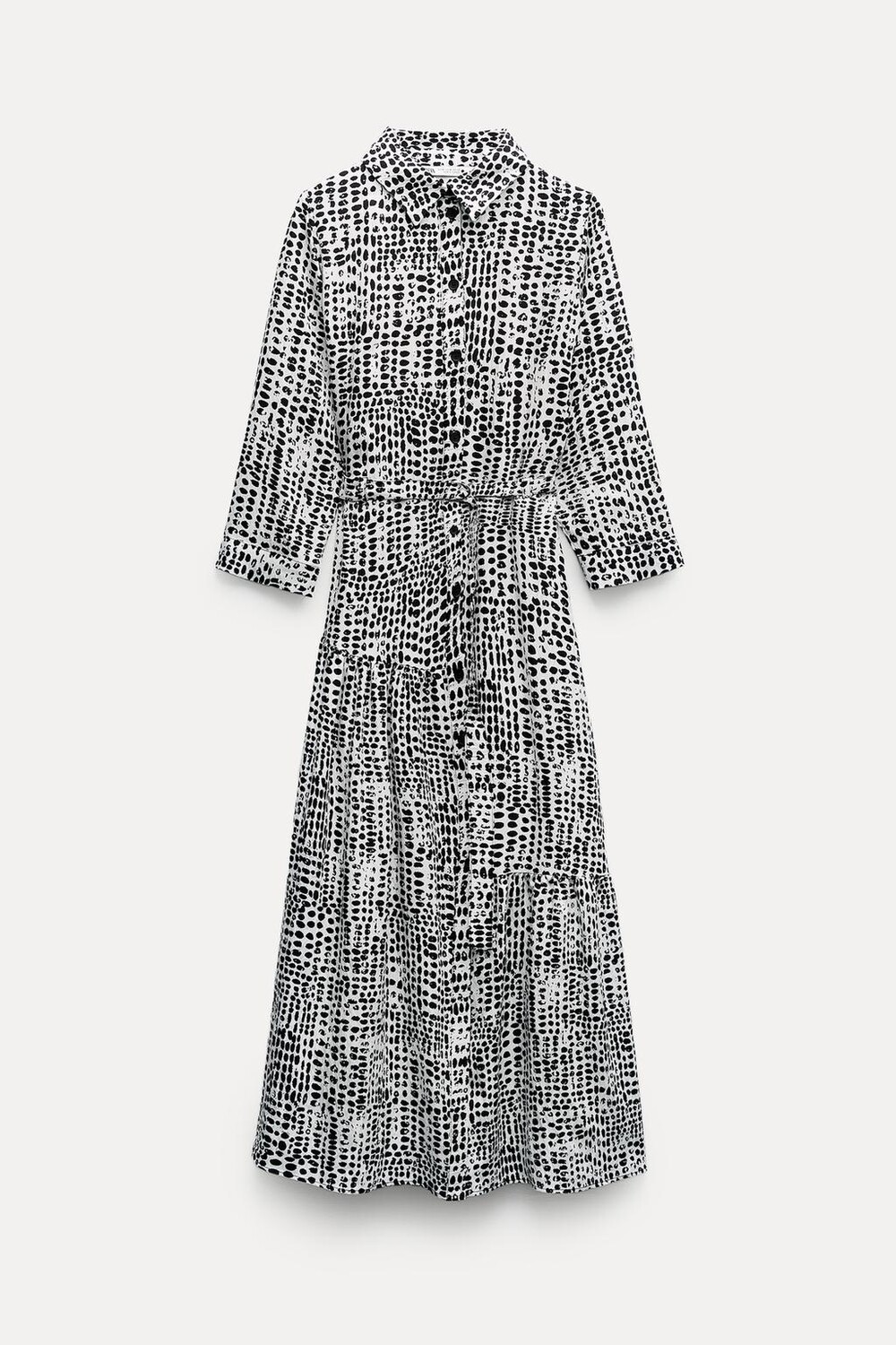 

Длинное платье с принтом ZARA, черно-белый, Черный