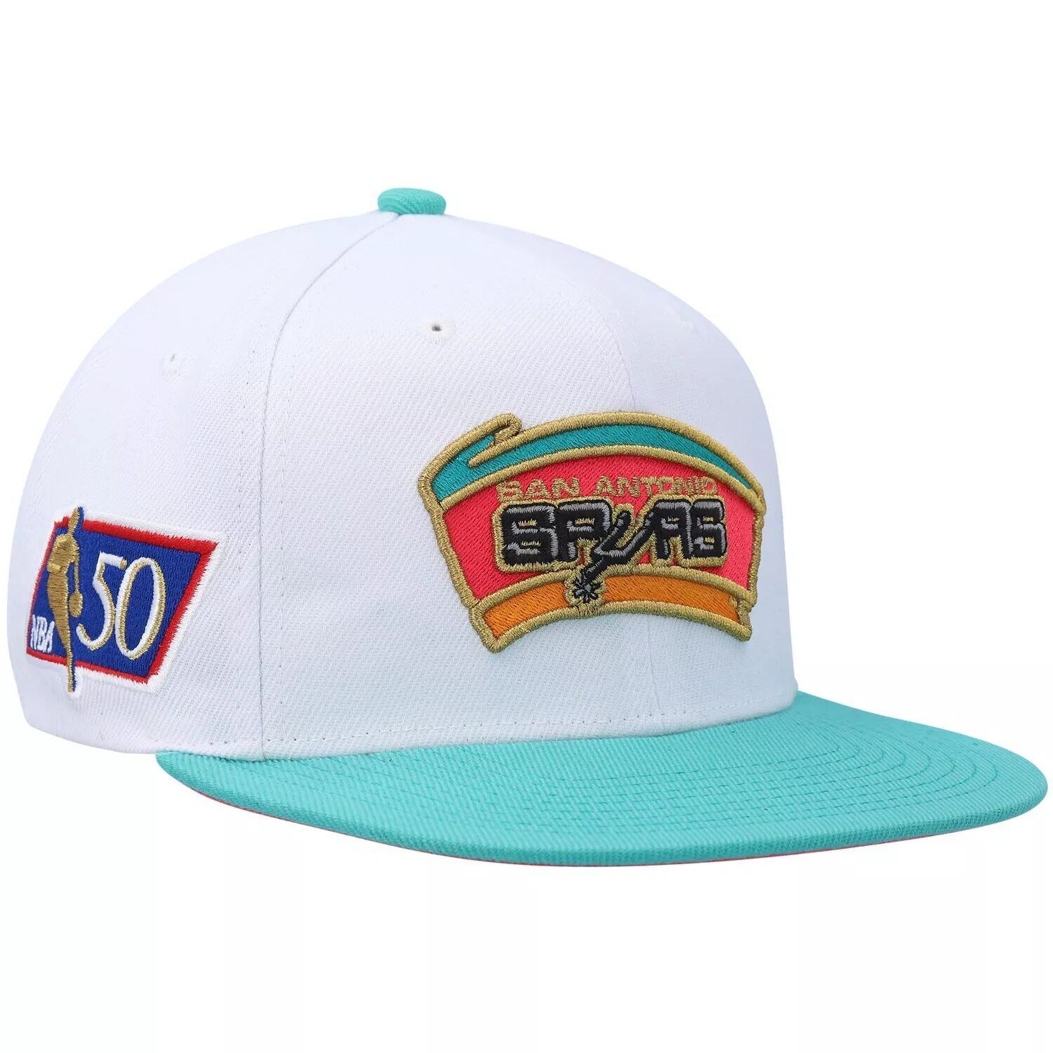

Мужская кепка Snapback к 50-летнему юбилею Mitchell & Ness White/Tear San Antonio Spurs Hardwood Classics