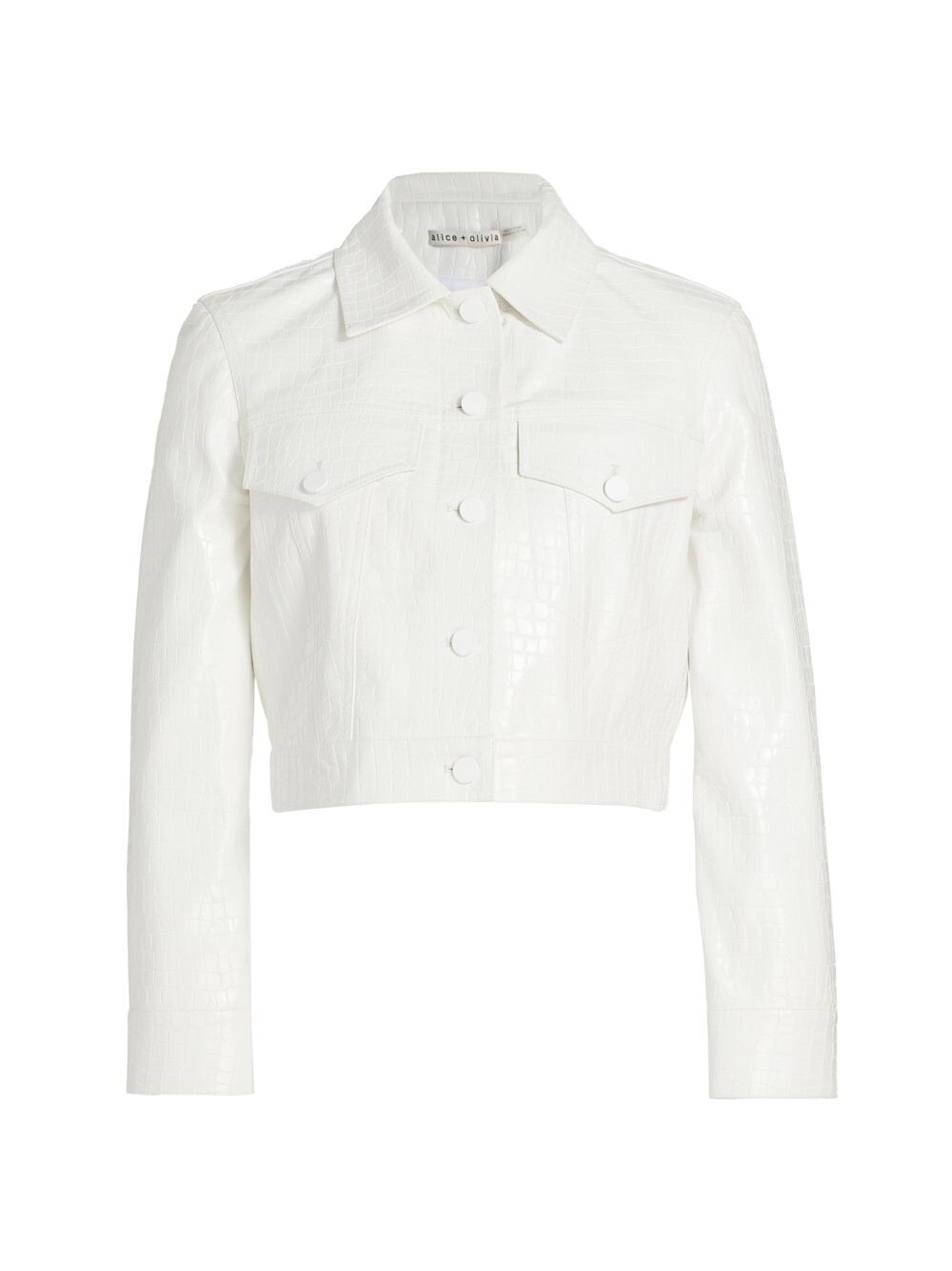 

Укороченная куртка Chloe из искусственной кожи с эффектом крокодила Alice + Olivia, белый