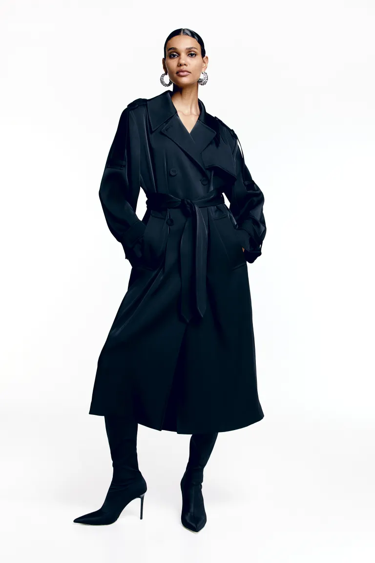 

Длинный тренч H&M, черный