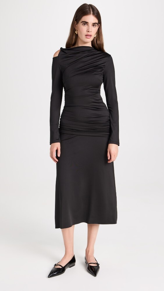 

Платье миди Victoria Beckham Long Sleeved Ruched, черный