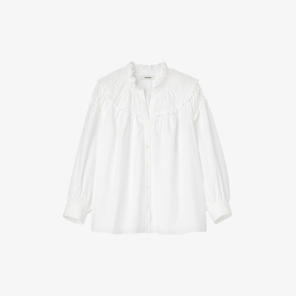 

Хлопковая блузка Papilles со сборным воротником и длинными рукавами Sandro, цвет naturels