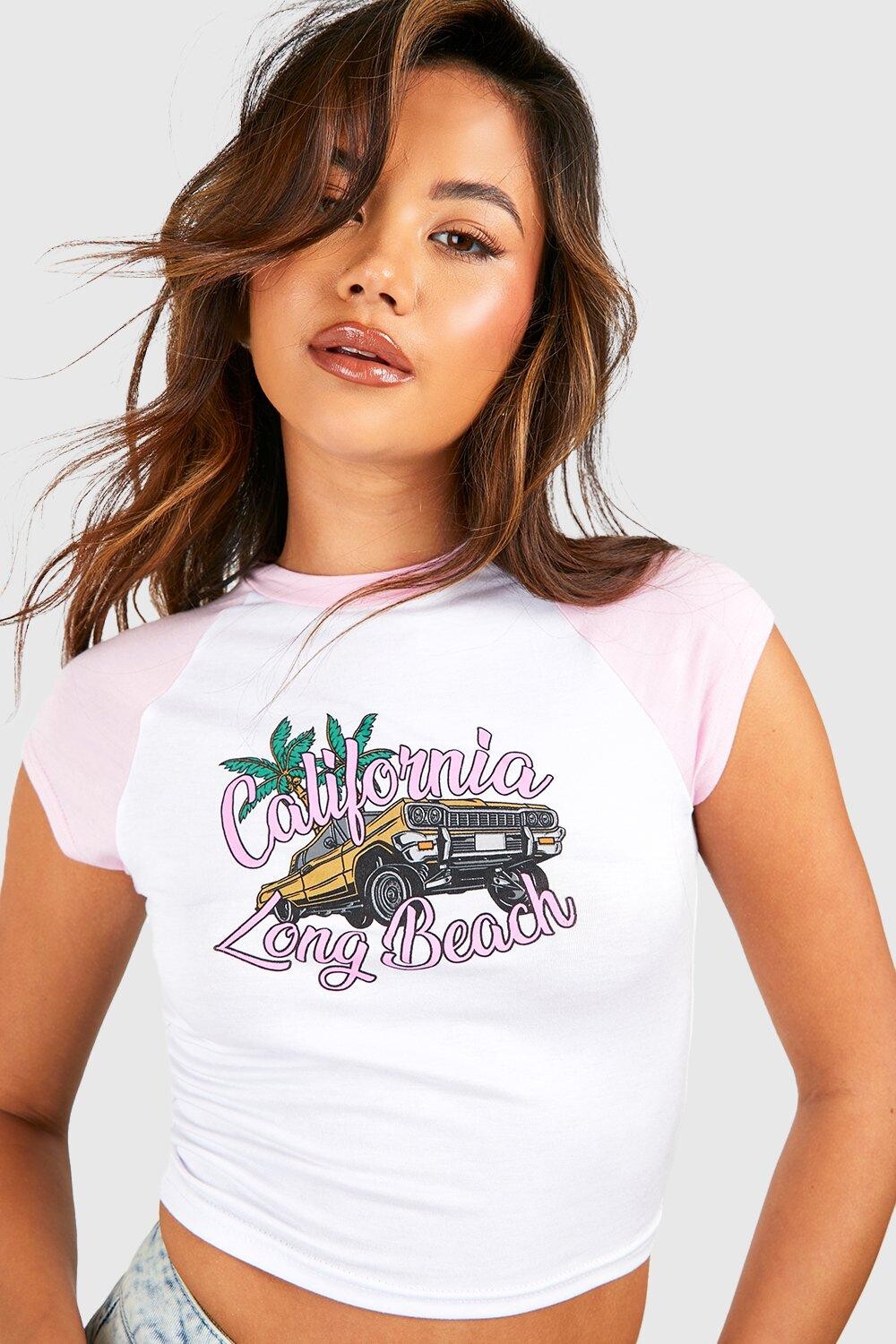

Детская футболка с принтом ringer california car Boohoo, розовый