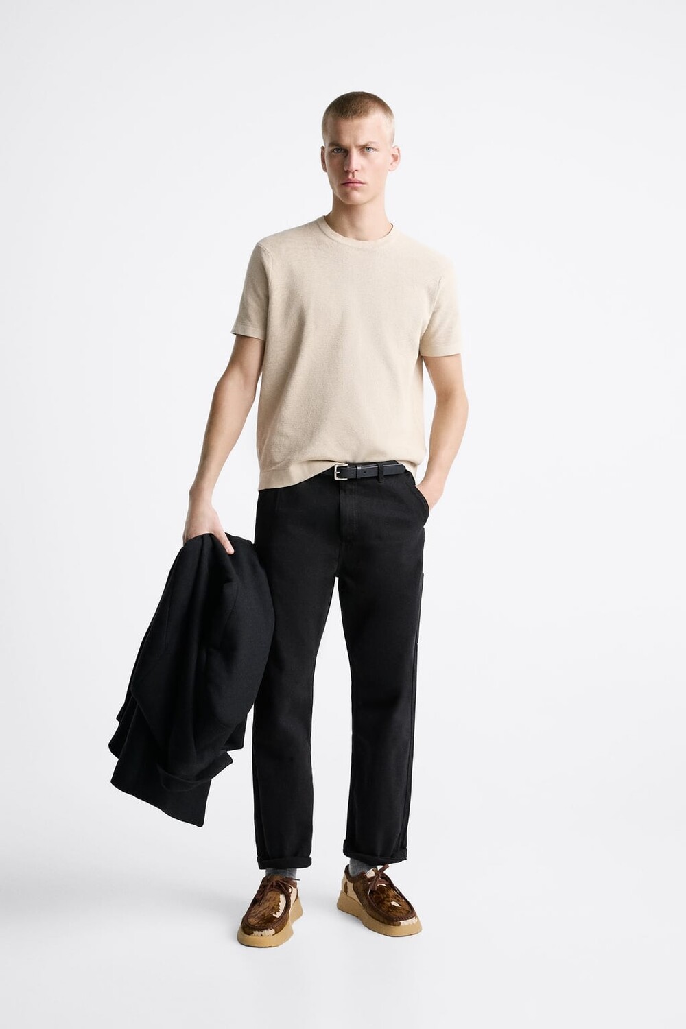 

Базовая трикотажная футболка ZARA, песочный, Бежевый