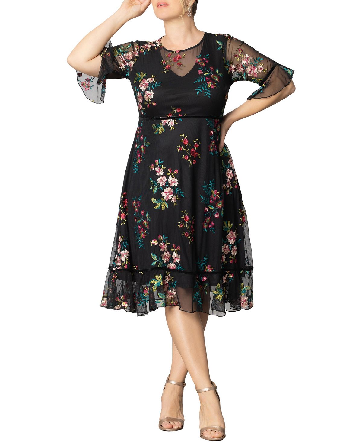 Женское сетчатое платье больших размеров с цветочной вышивкой Wildflower Kiyonna