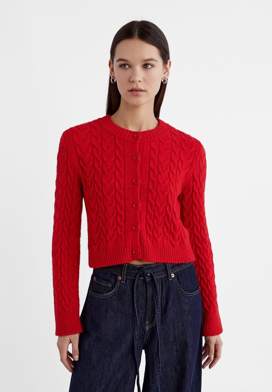 

Кардиган косой вязки Stradivarius, красный