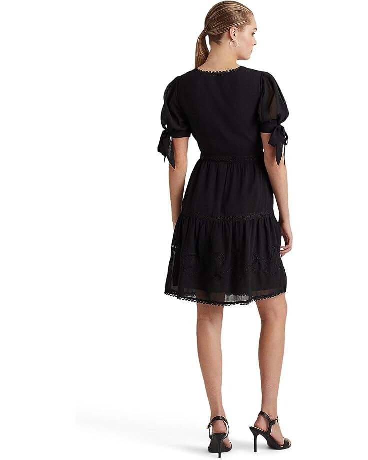 

Платье LAUREN Ralph Lauren Georgette Puff-Sleeve Midi Dress, цвет Polo Black