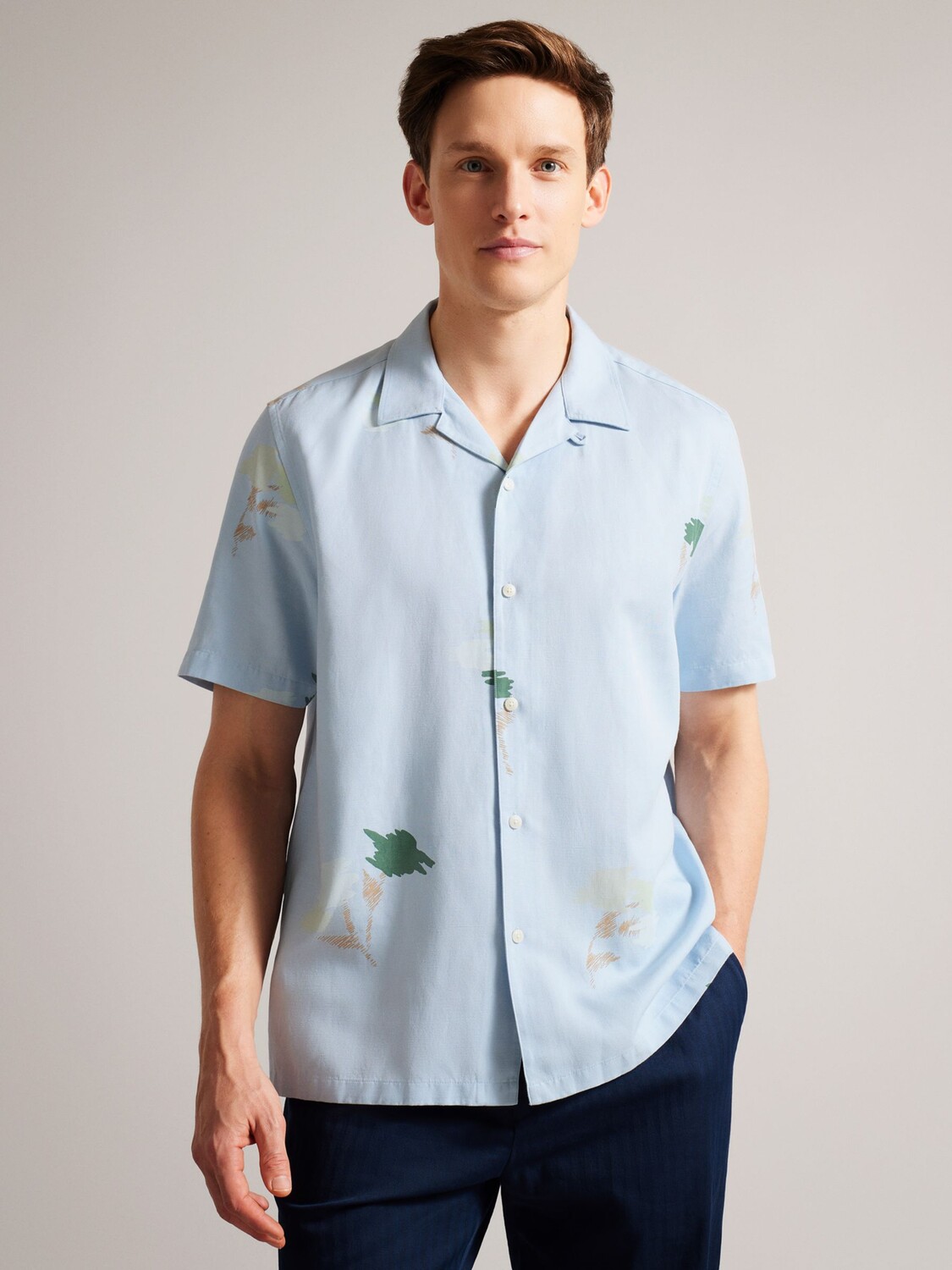 

Рубашка из смесового льна с абстрактным цветочным принтом Ted Baker Neele, голубая